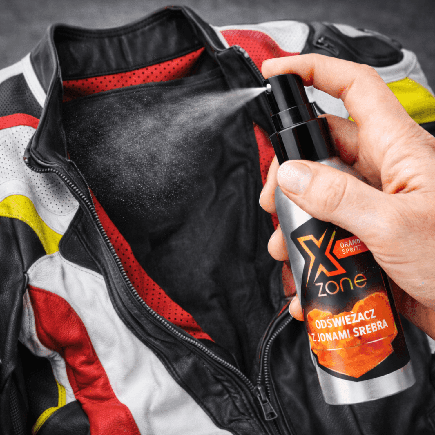 Zastosowania odświeżacza Orange Spritz - kask, rękawice, odzież