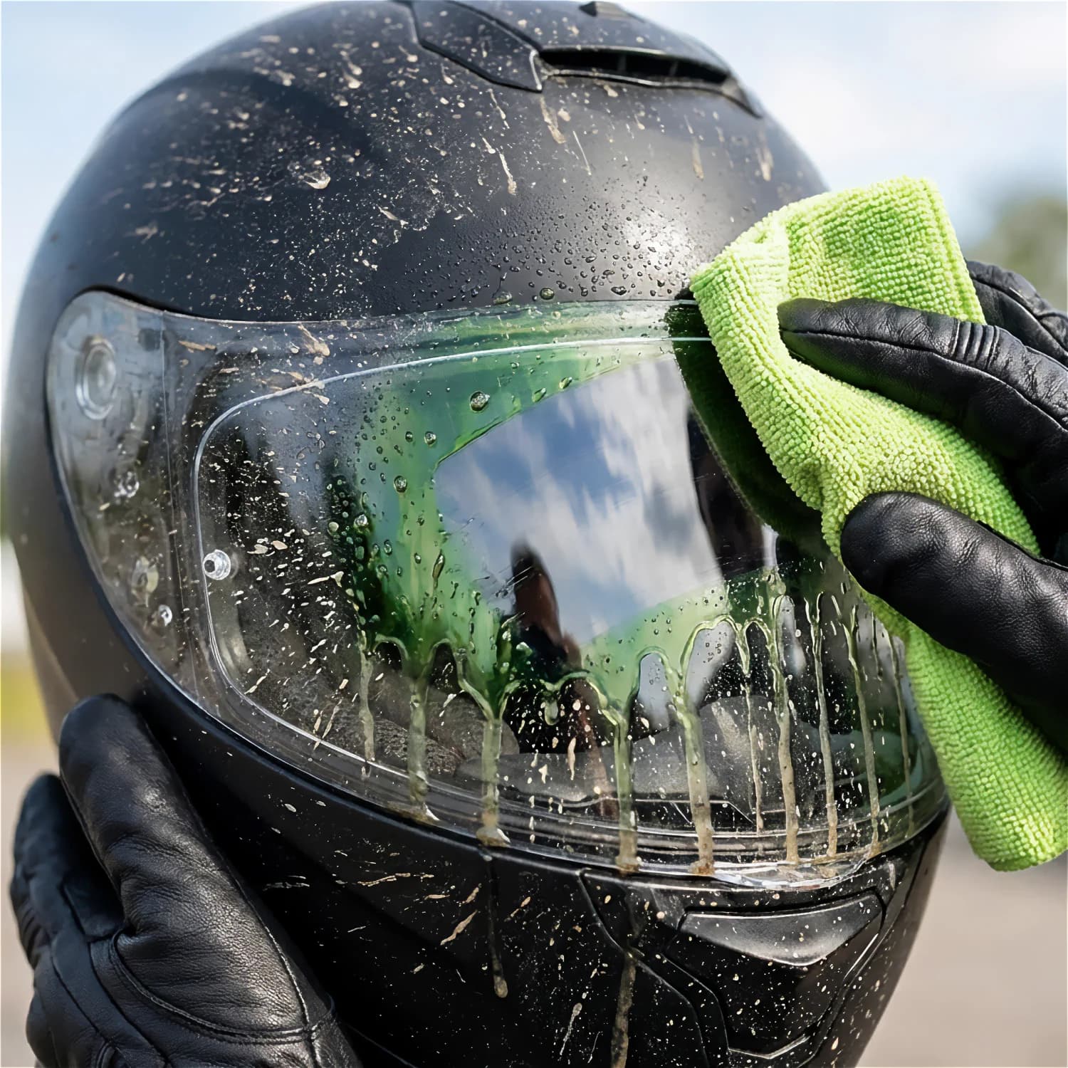 Czyszczenie wizjera kasku - Turbo Gel vs spray do szyb